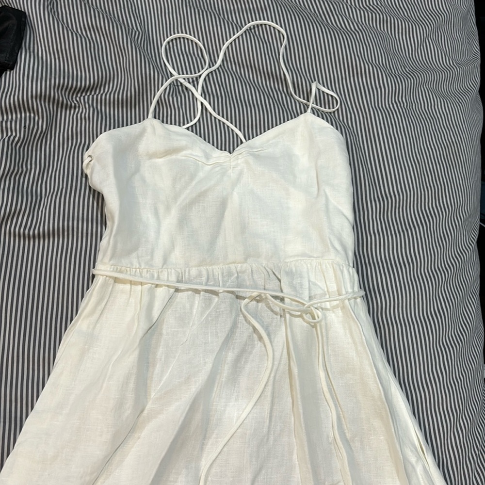 Reformation white linen midi dress lace up back size 4